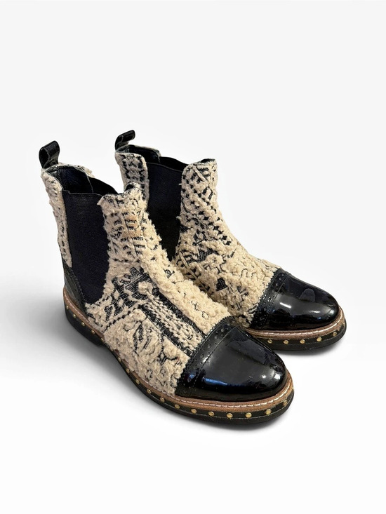 Free People Shoes - Free People Atlas Chelsea Boot Black/Cream Textile Upper/Patent Leather 38/7.5